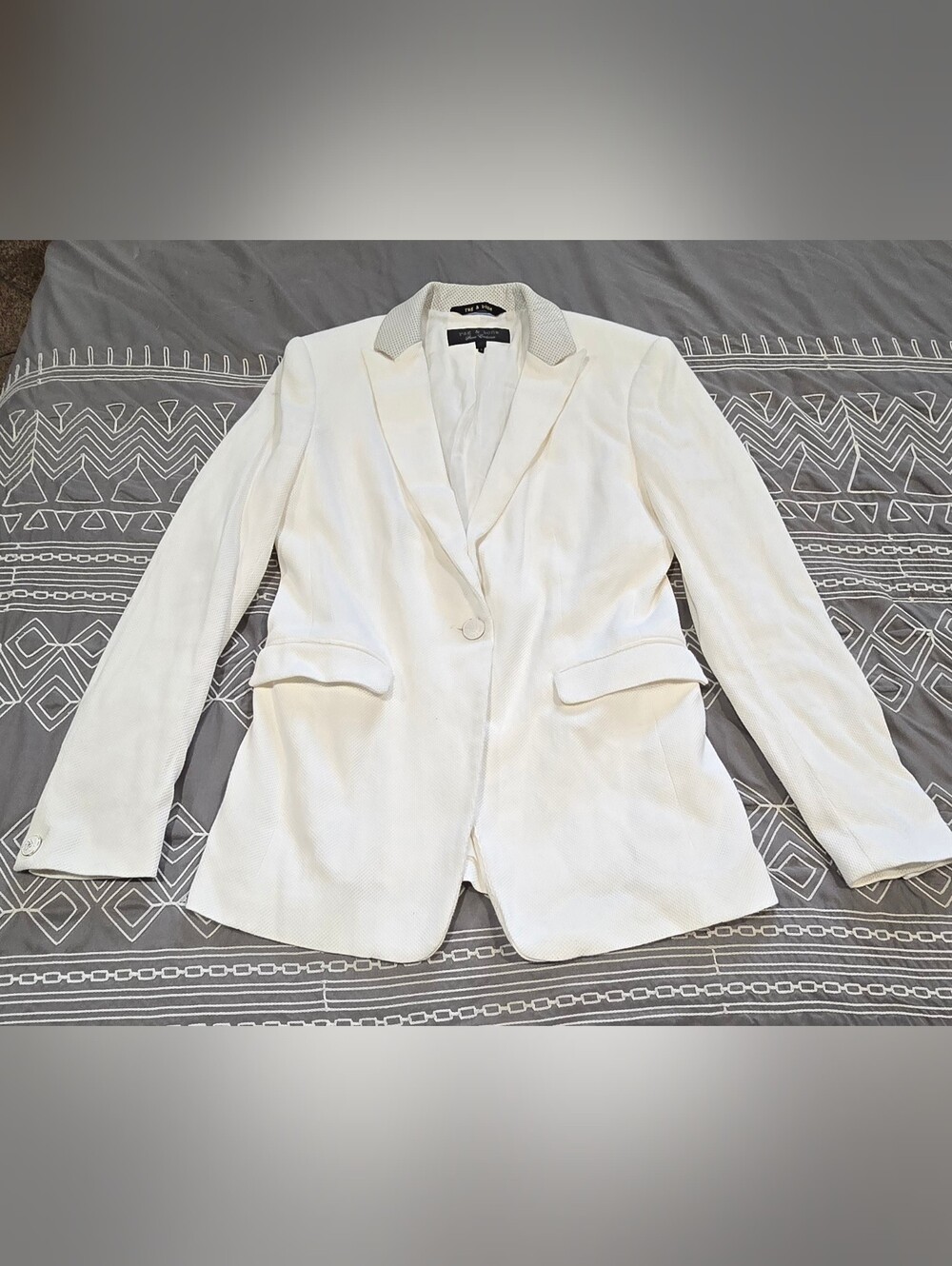 Rag & Bone White Blazer With Lamb Leather Collar Size 0
